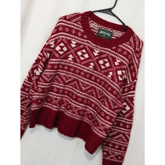 AMERICAN EAGLE! RED AND WHITE SWISS CHALET STYLE SKI SWEATER, PULLOVER! SZ M - Picture 1 of 7